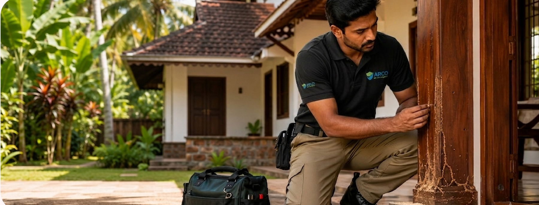 APCO technician inspecting a home for termite damage