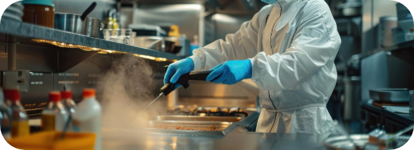 Technician fumigating a commercial kitchen
